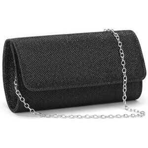 Women's Black Sparkling Detachable Chain Evening Bag for Wedding Party